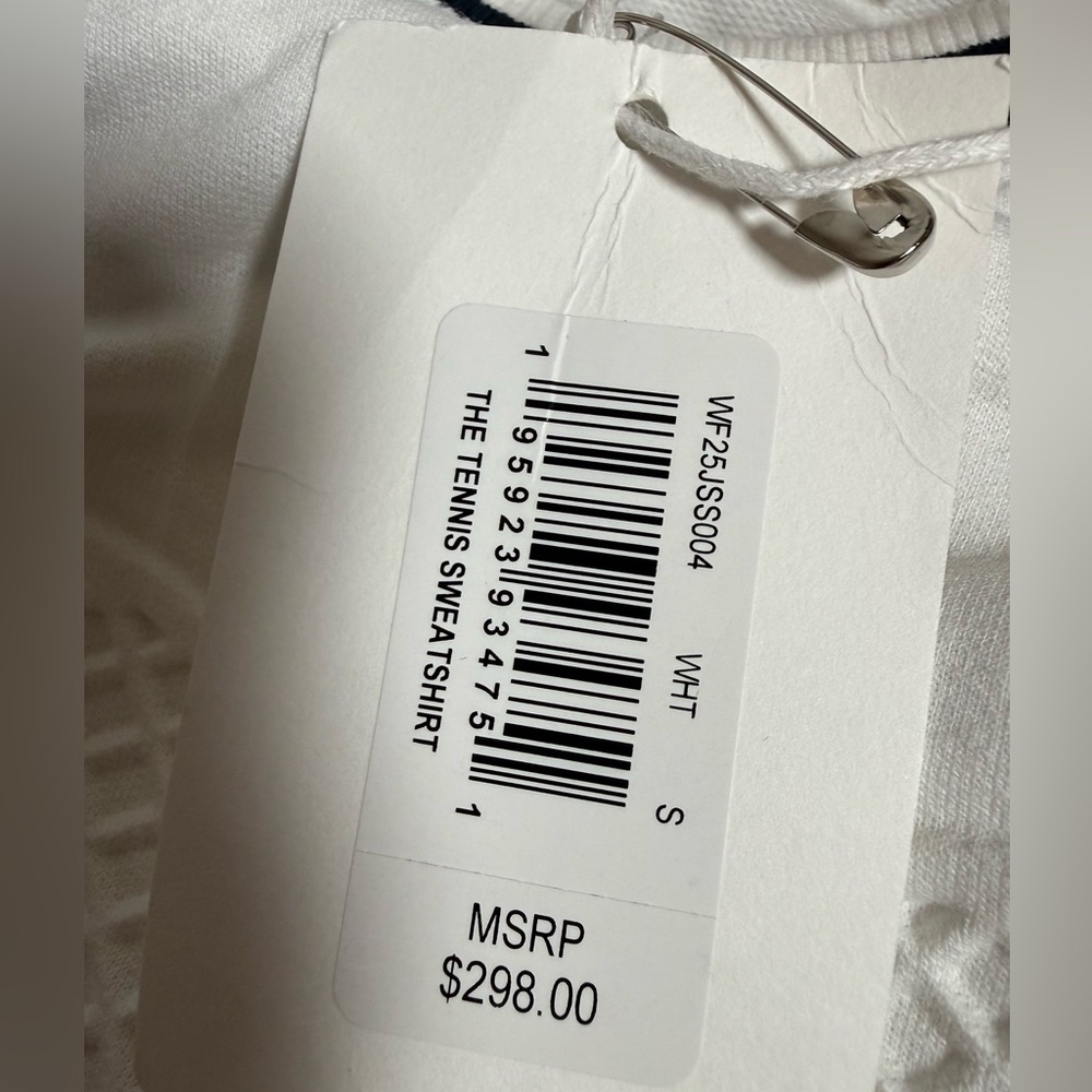 FRAME The Tennis Sweatshirt White Cropped Crewneck Logo Sporty Preppy NWT Small - Picture 9 of 9